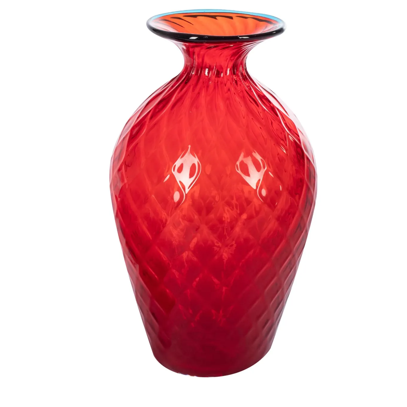 1950 Grande vaso rosso Balloton con bordo azzurro