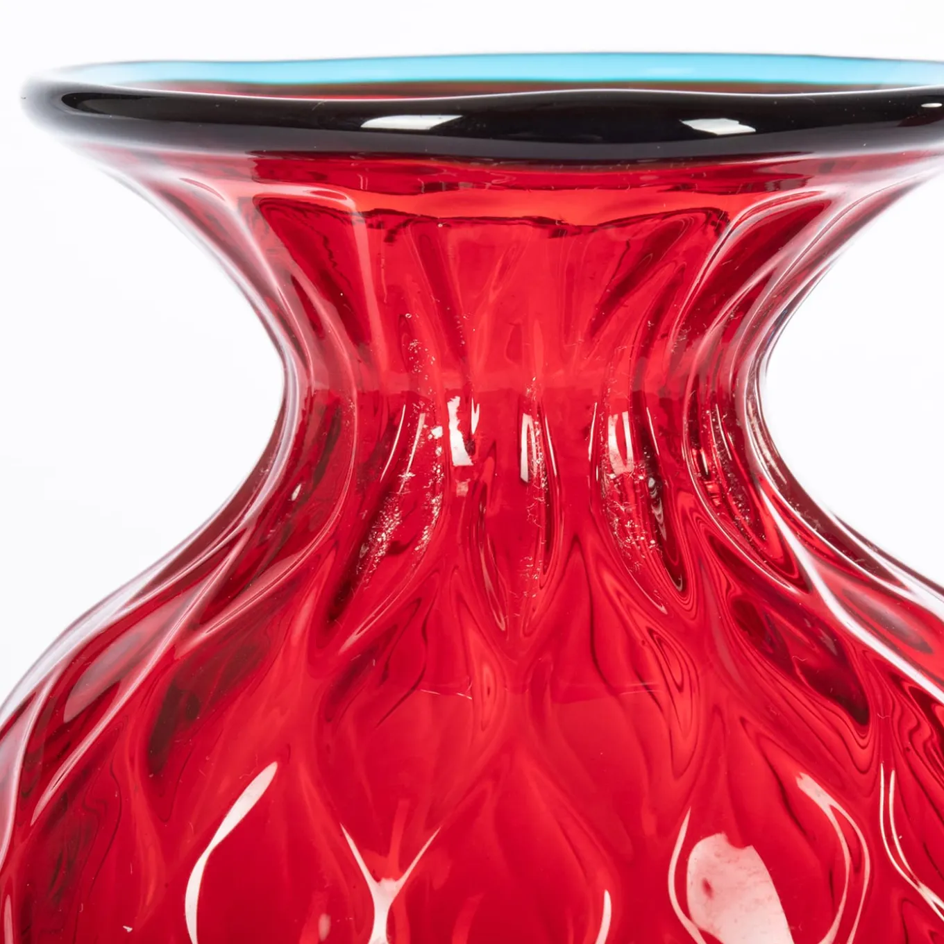 1950 Grande vaso rosso Balloton con bordo azzurro