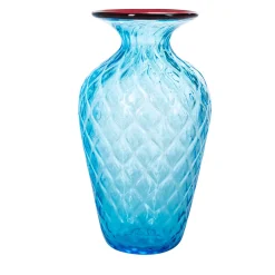 1950 Piccolo vaso Balloton azzurro con bordo bordeaux