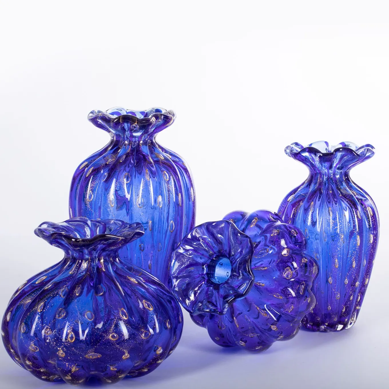 1950 Set di 2 vasi blu con bolle d'oro