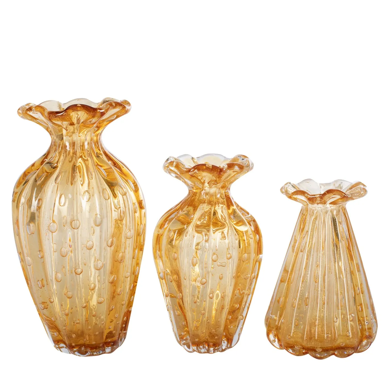 1950 Set di 3 vasi in ambra con bolle d'oro