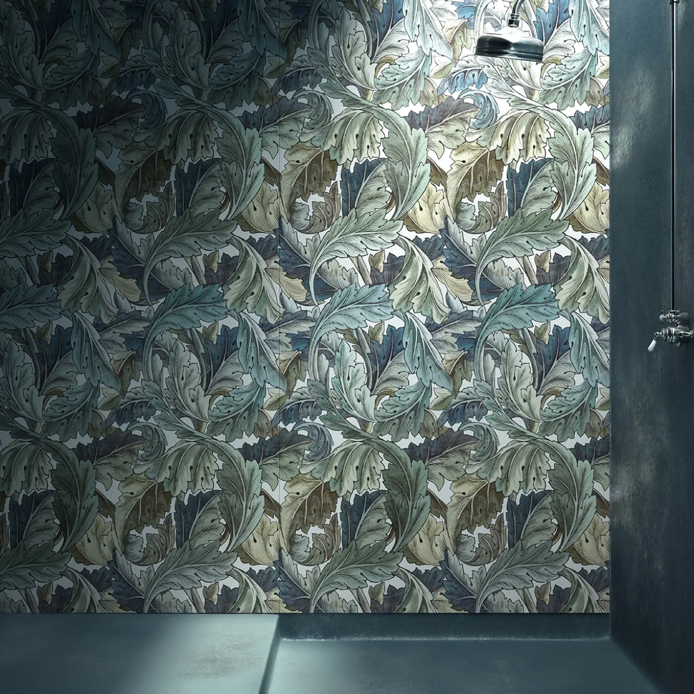 Acanthus Painted Blue Rivestimento In Gres Porcellanato Smaltato