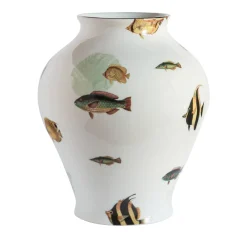 Amami Amphora Vaso in porcellana con pesci tropicali H27Cm