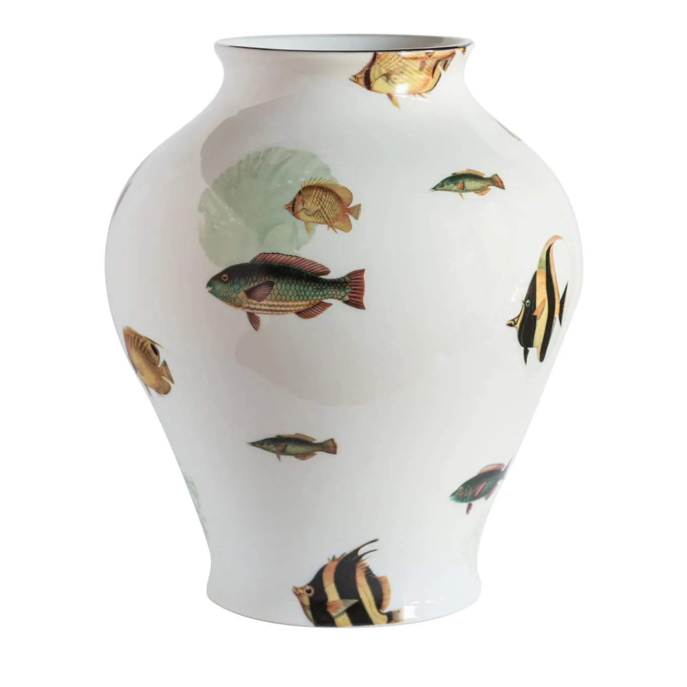 Amami Amphora Vaso in porcellana con pesci tropicali H27Cm
