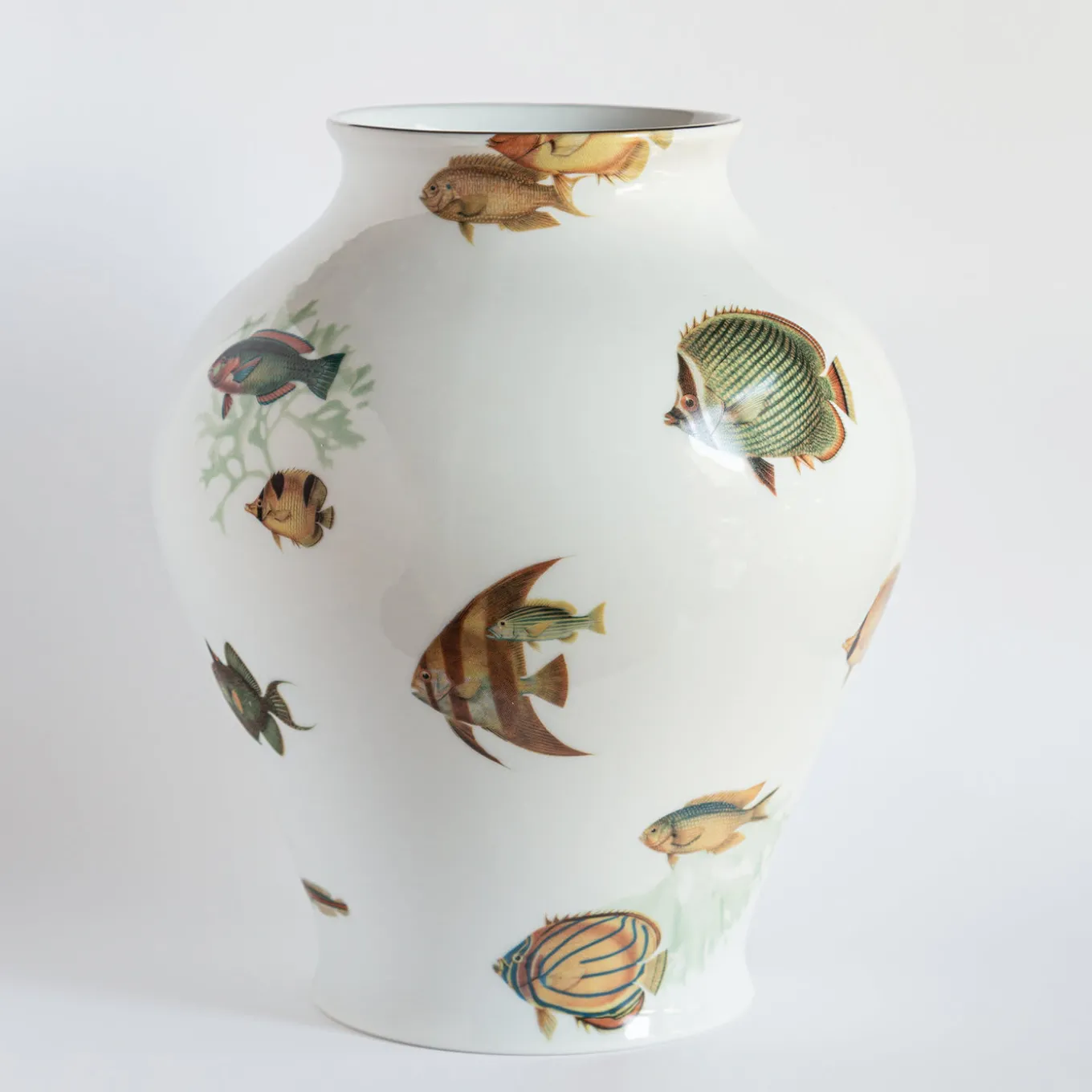 Amami Amphora Vaso in porcellana con pesci tropicali H27Cm