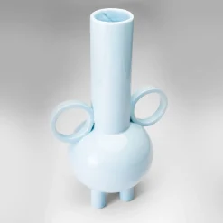 Anfora alta in ceramica azzurra Stereogramma