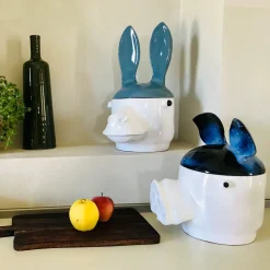 Asino Contenitore grande blu e bianco con coperchio