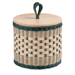 Barattolo Basso Perla in Midollo Bicolore Blu/Naturale con Coperchio in Legno