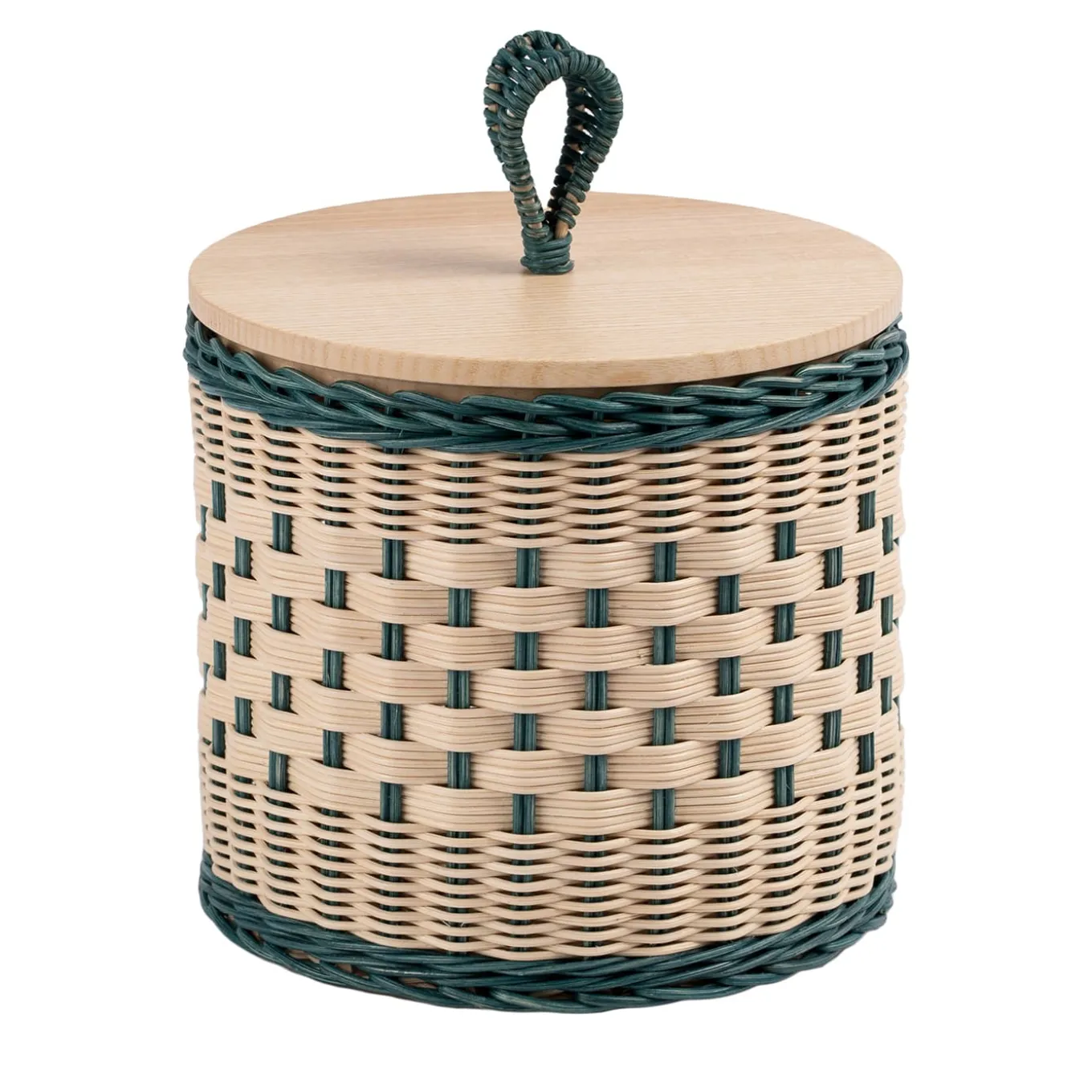Barattolo Basso Perla in Midollo Bicolore Blu/Naturale con Coperchio in Legno