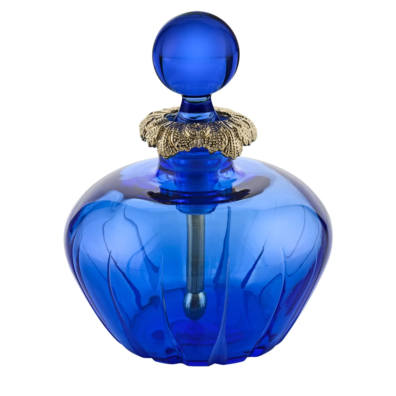 Bottiglia da profumo rotonda Coco in cristallo blu