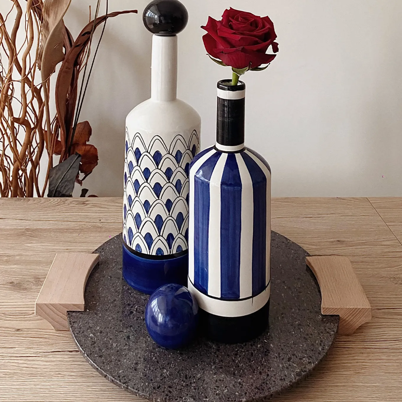 Bottiglia decorativa Gemini blu con coperchio