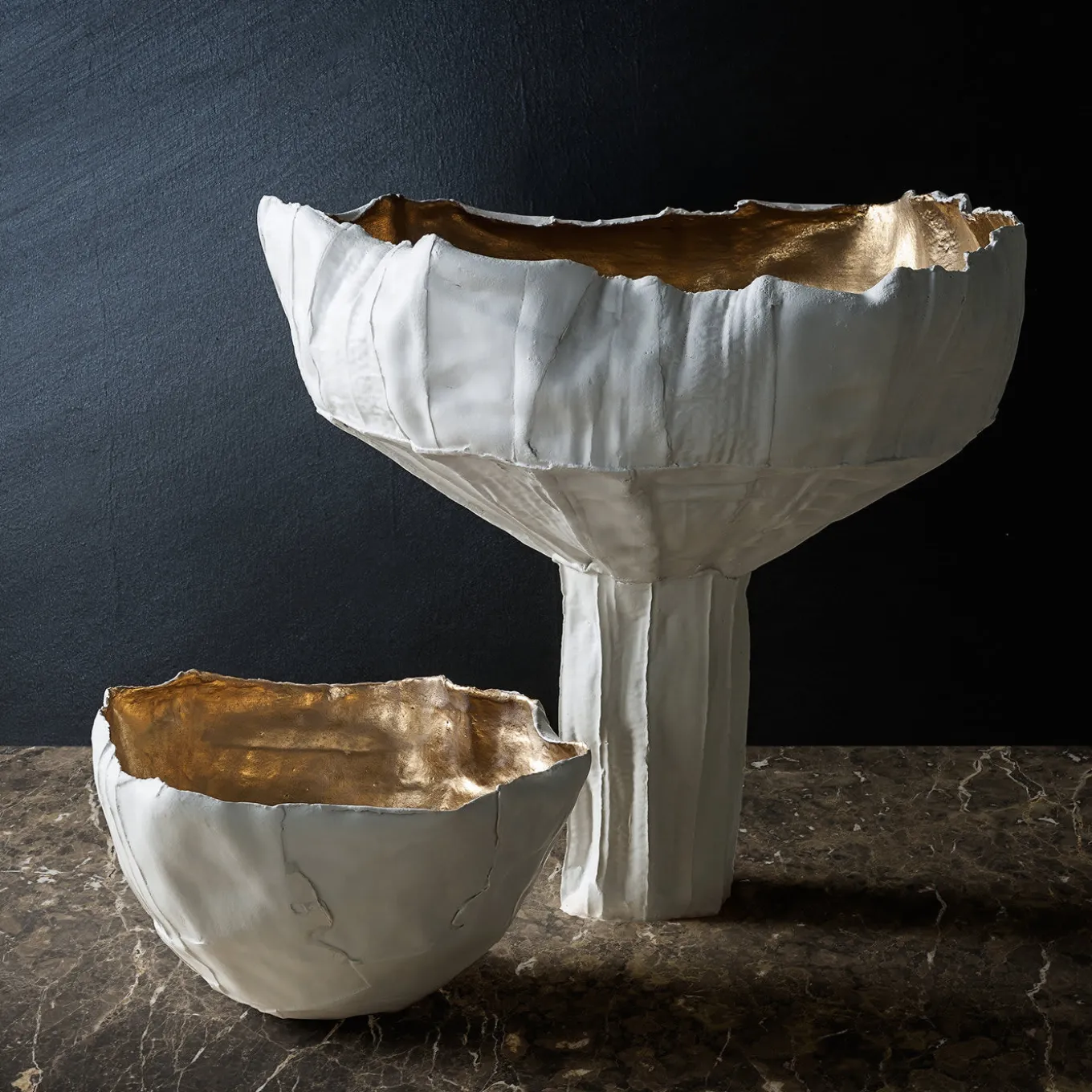 Bowl Corteccia in ceramica bianca e oro