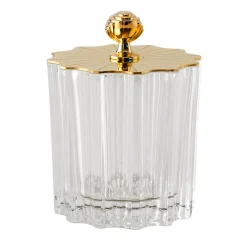 Box alta in cristallo con coperchio in stile Art Deco placcato oro