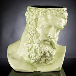 Cachepot decorativo verde a forma di busto di Ercole Craquele