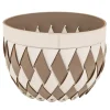 Canaria, cestino piccolo in pelle intrecciata beige e taupe