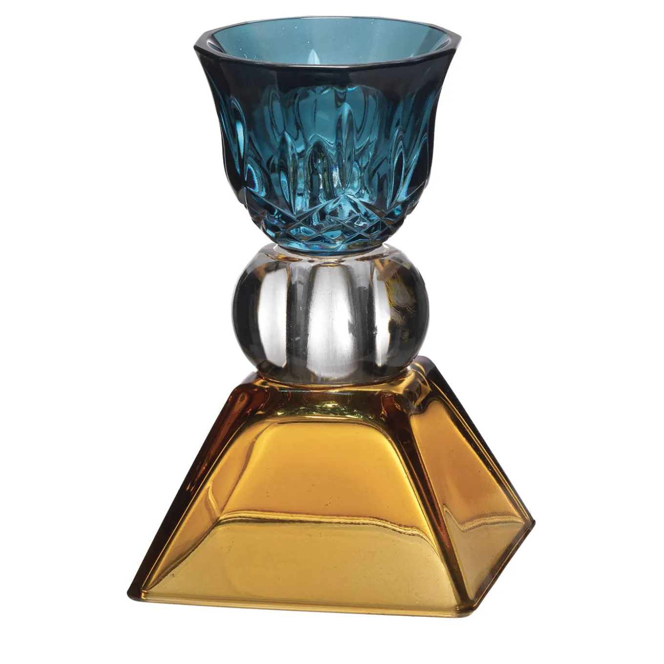 Candel Porta candela in vetro geometrico blu e giallo