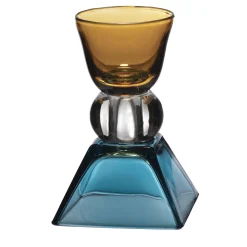 Candel porta candela in vetro geometrico giallo e blu