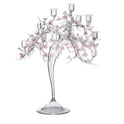 Candelabro Blossom in Vetro con Dettagli Floreali