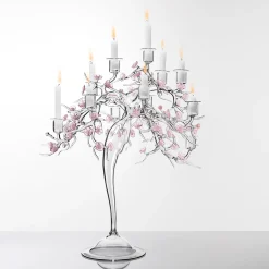 Candelabro Blossom in Vetro con Dettagli Floreali
