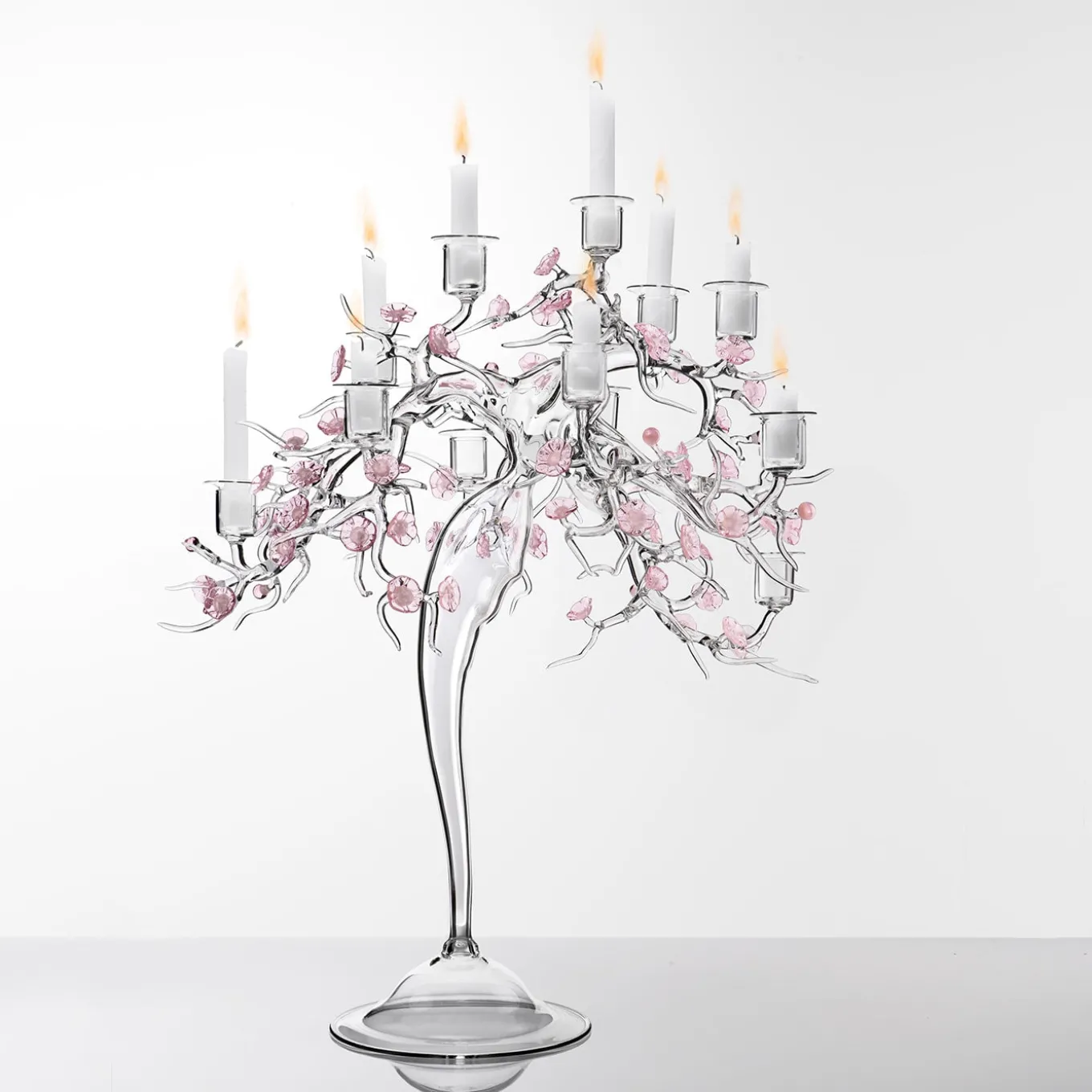 Candelabro Blossom in Vetro con Dettagli Floreali