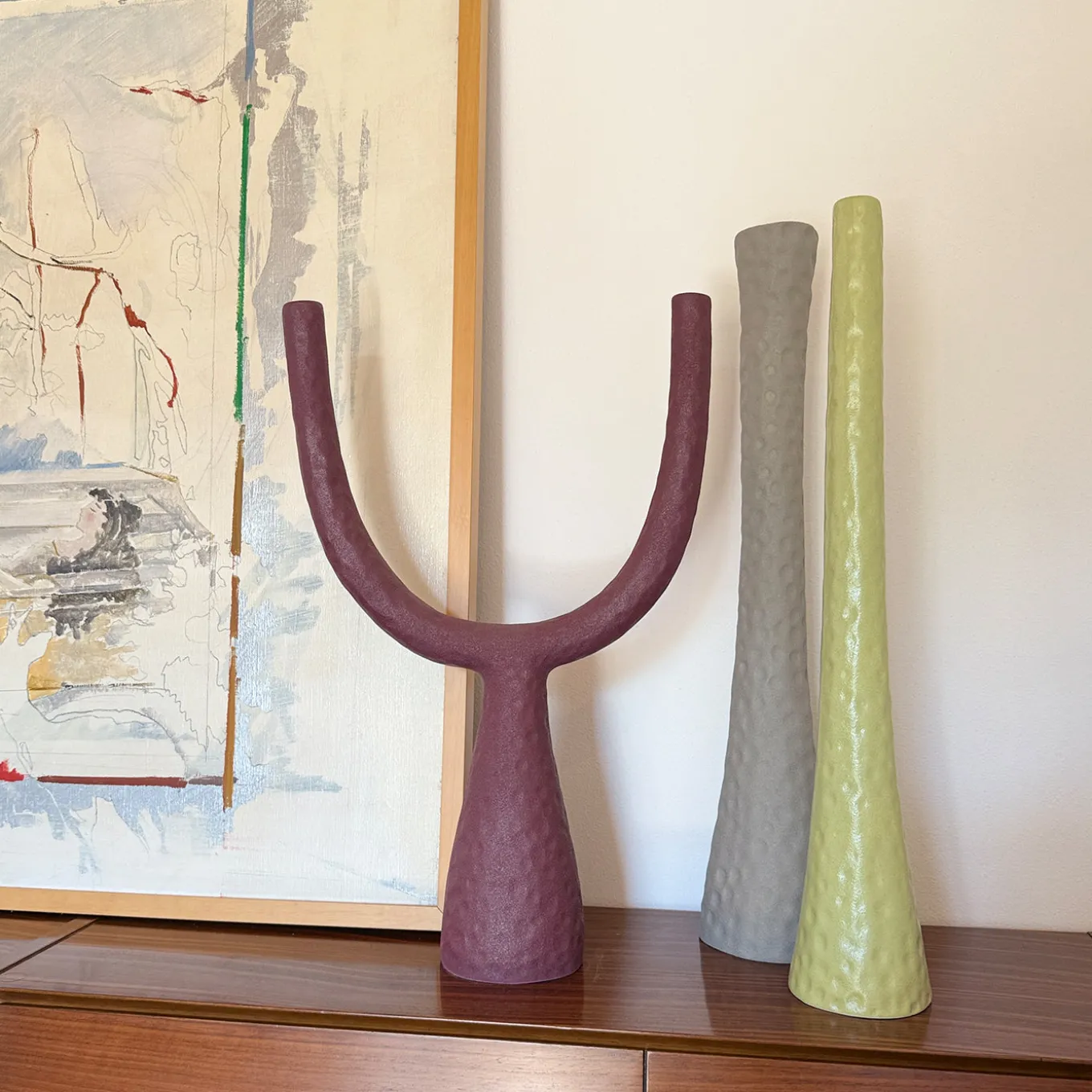 Candelabro Delta in Ceramica Borgogna Opaco