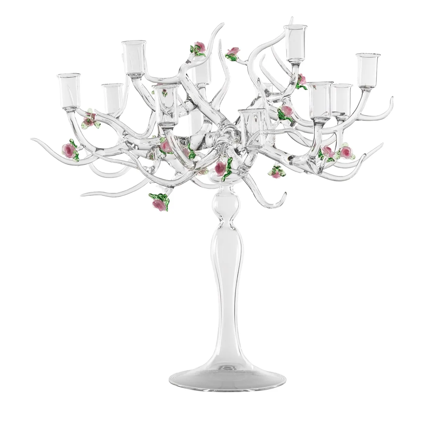 Candelabro Rose in Vetro con Dettagli Floreali