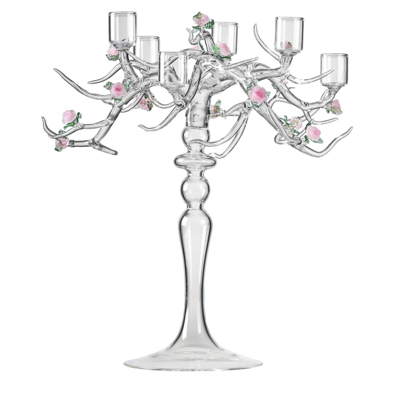 Candelabro Rose in Vetro con Finitura Trasparente