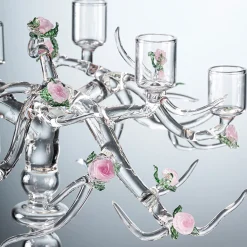 Candelabro Rose in Vetro con Finitura Trasparente