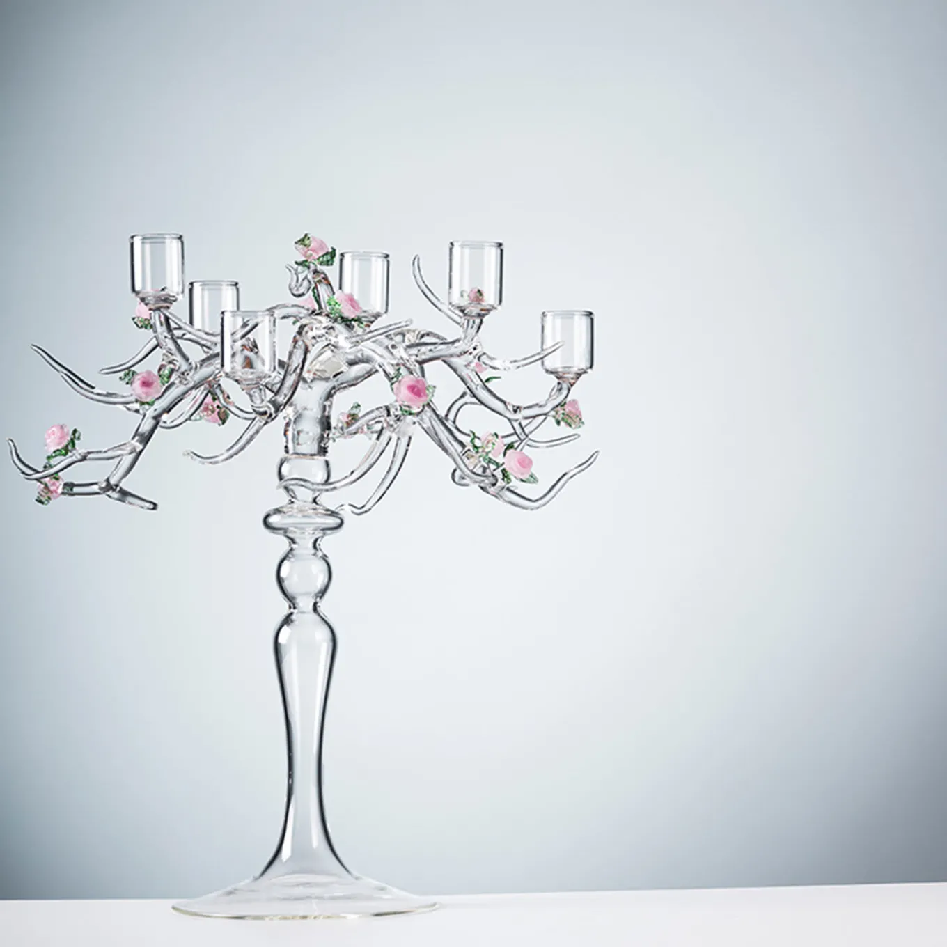 Candelabro Rose in Vetro con Finitura Trasparente
