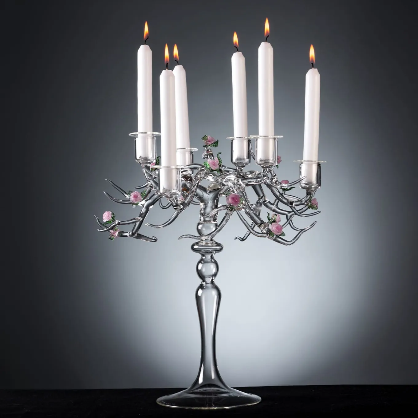 Candelabro Rose in Vetro con Finitura Trasparente