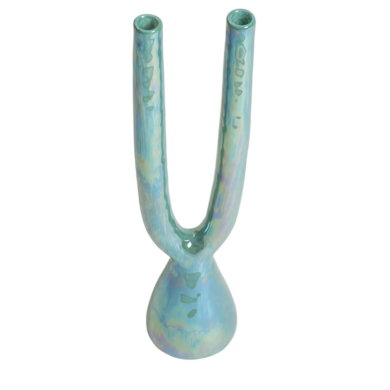 Candeliere doppio in ceramica Acqua