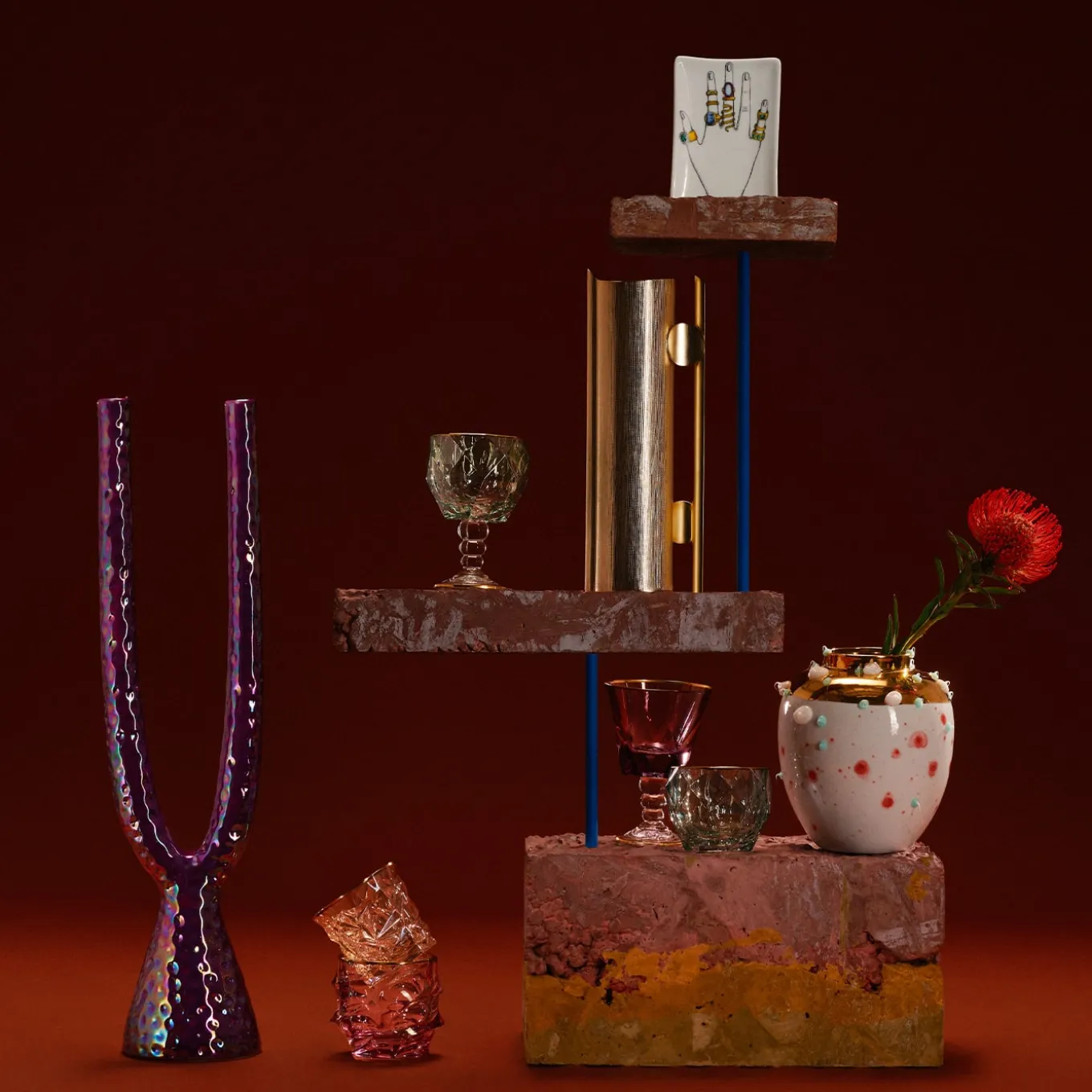 Candeliere doppio in ceramica viola