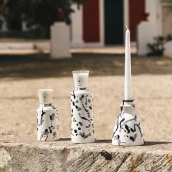 Candeliere in ceramica bianco e nero con 4 candele profumate
