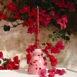 Candeliere in ceramica fucsia con 4 candele profumate