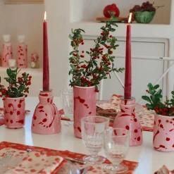 Candeliere in ceramica fucsia con 4 candele profumate