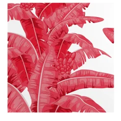Carta da parati a foglie di palma tropicale in rosso e bianco