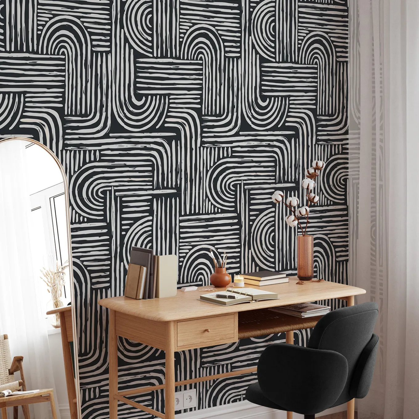 Carta da parati astratta in bianco e nero