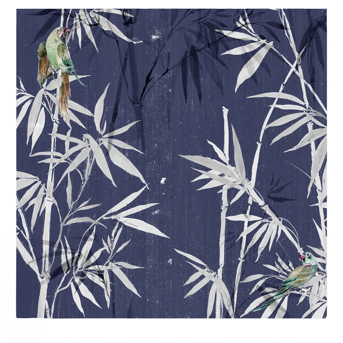 Carta da parati Chinoiserie con pappagalli nella foresta di bamboo scuro