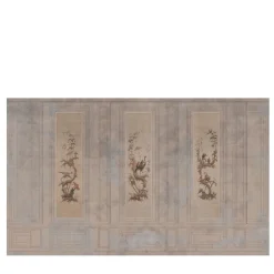 Carta da parati Chinoiserie beige e azzurro chiaro con elementi architettonici