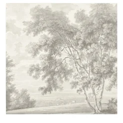 Carta da parati con paesaggio di campagna color crema seppia