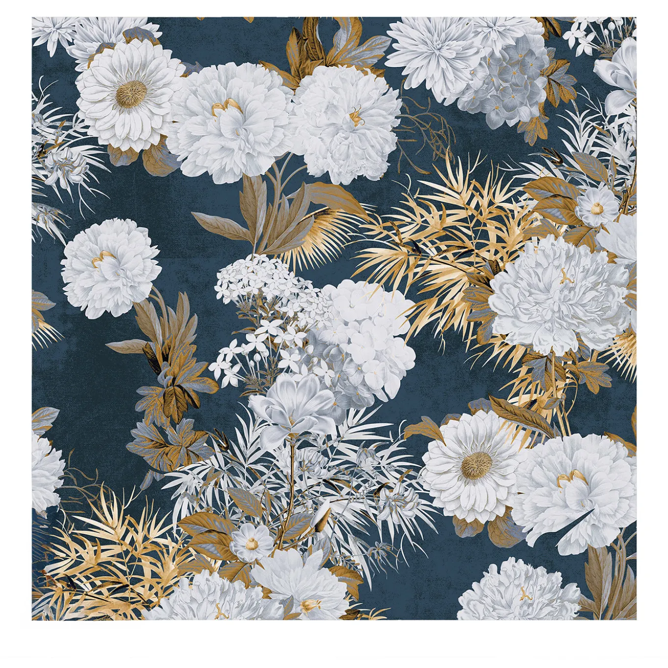 Carta da parati floreale di lusso blu e oro