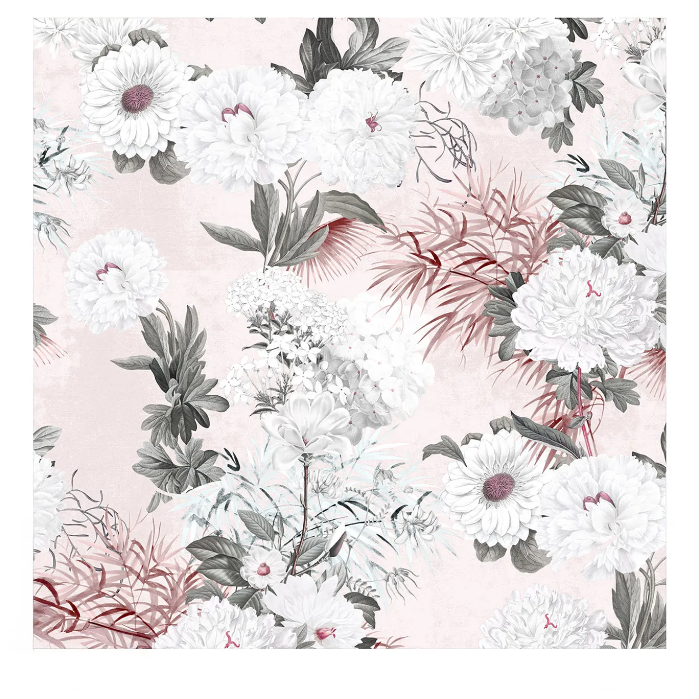 Carta da parati floreale romantica in tonalità blush