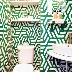 Carta da Parati Geometrica Mid Century Modern Verde e Bianca