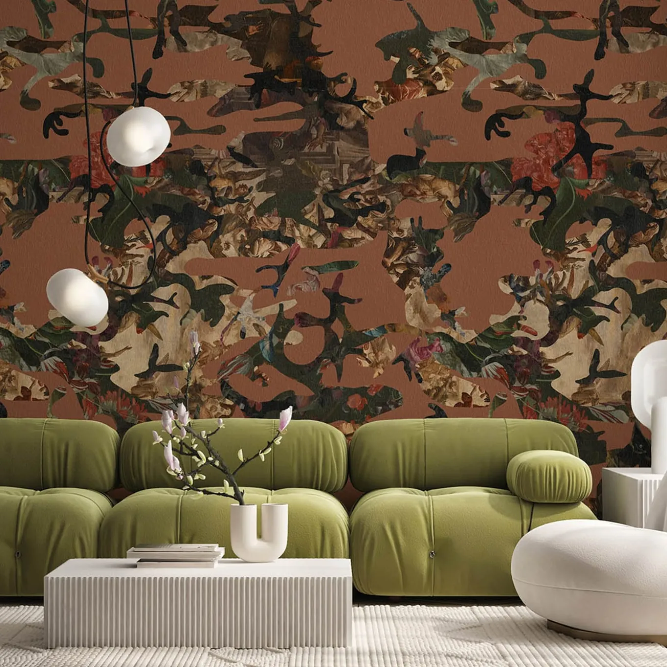 Carta da parati Hidden in Plain Sight Camouflage Marsala di Magnus Gjoen