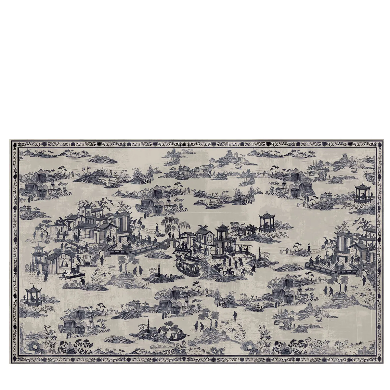 Carta da parati Japanese Toile blu e bianca