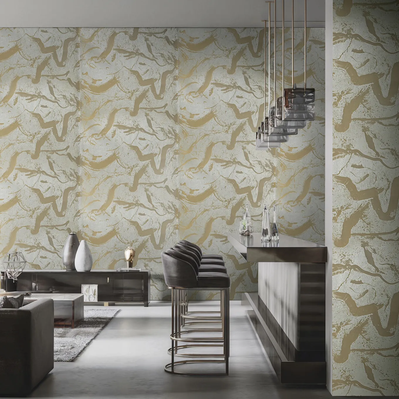 Carta da parati Jazz Glam in velluto metallico oro