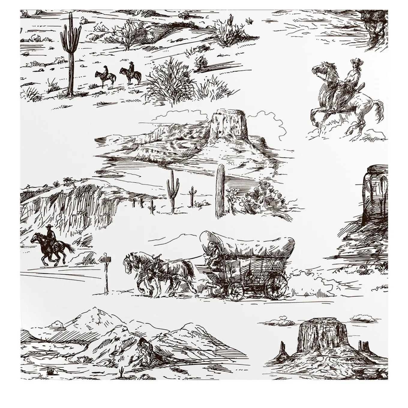 Carta da Parati Marrone e Bianca Western in Stile Fumetto Retrò