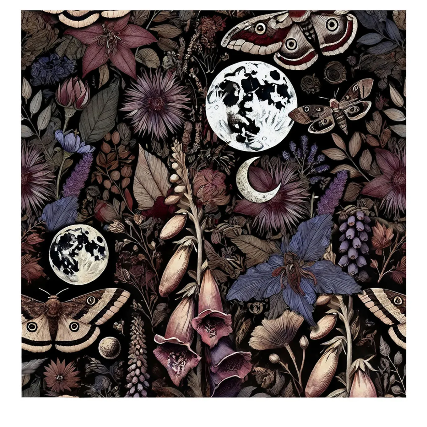 Carta da Parati Multicolore Giardino Mistico a Mezzanotte