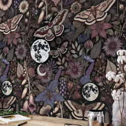 Carta da Parati Multicolore Giardino Mistico a Mezzanotte