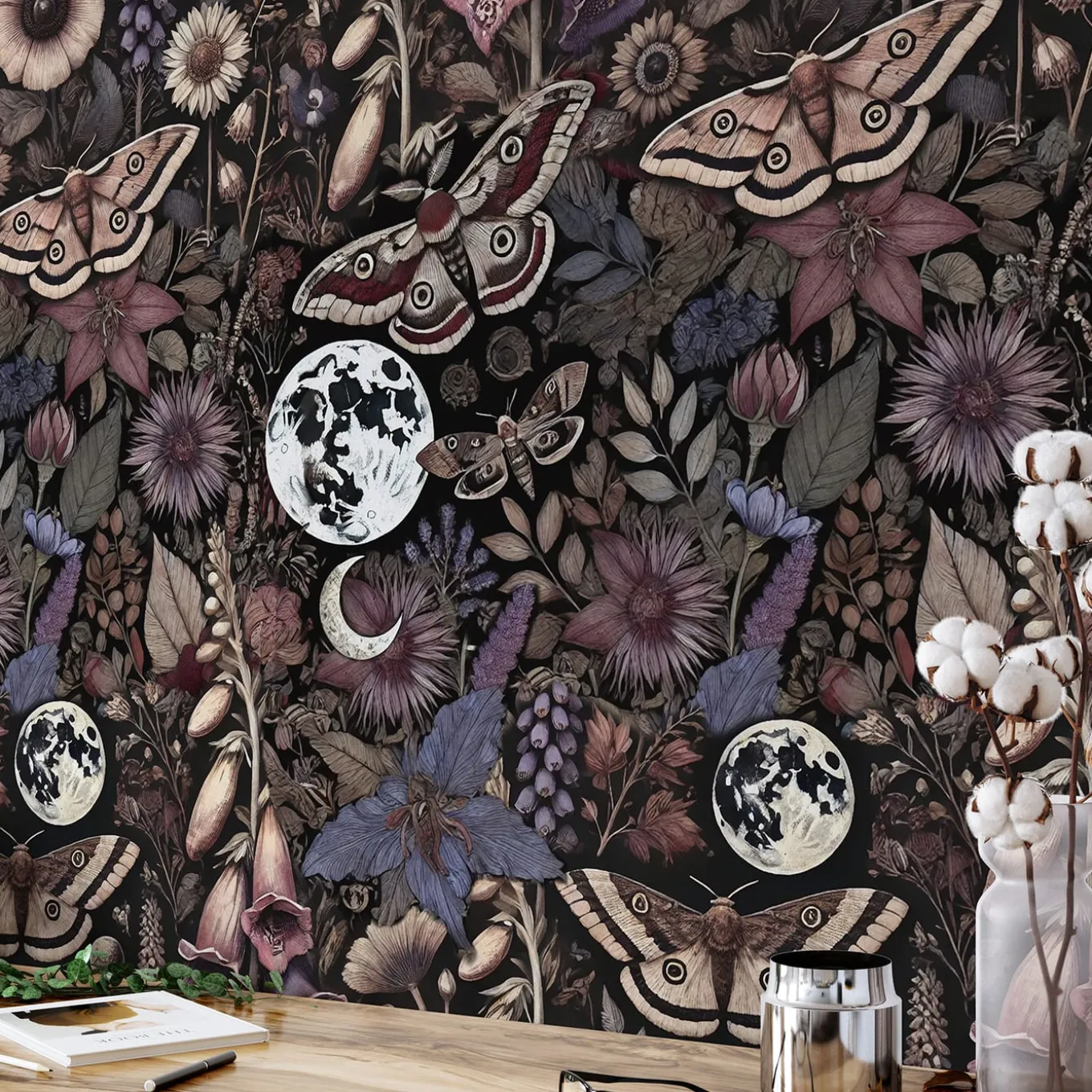 Carta da Parati Multicolore Giardino Mistico a Mezzanotte